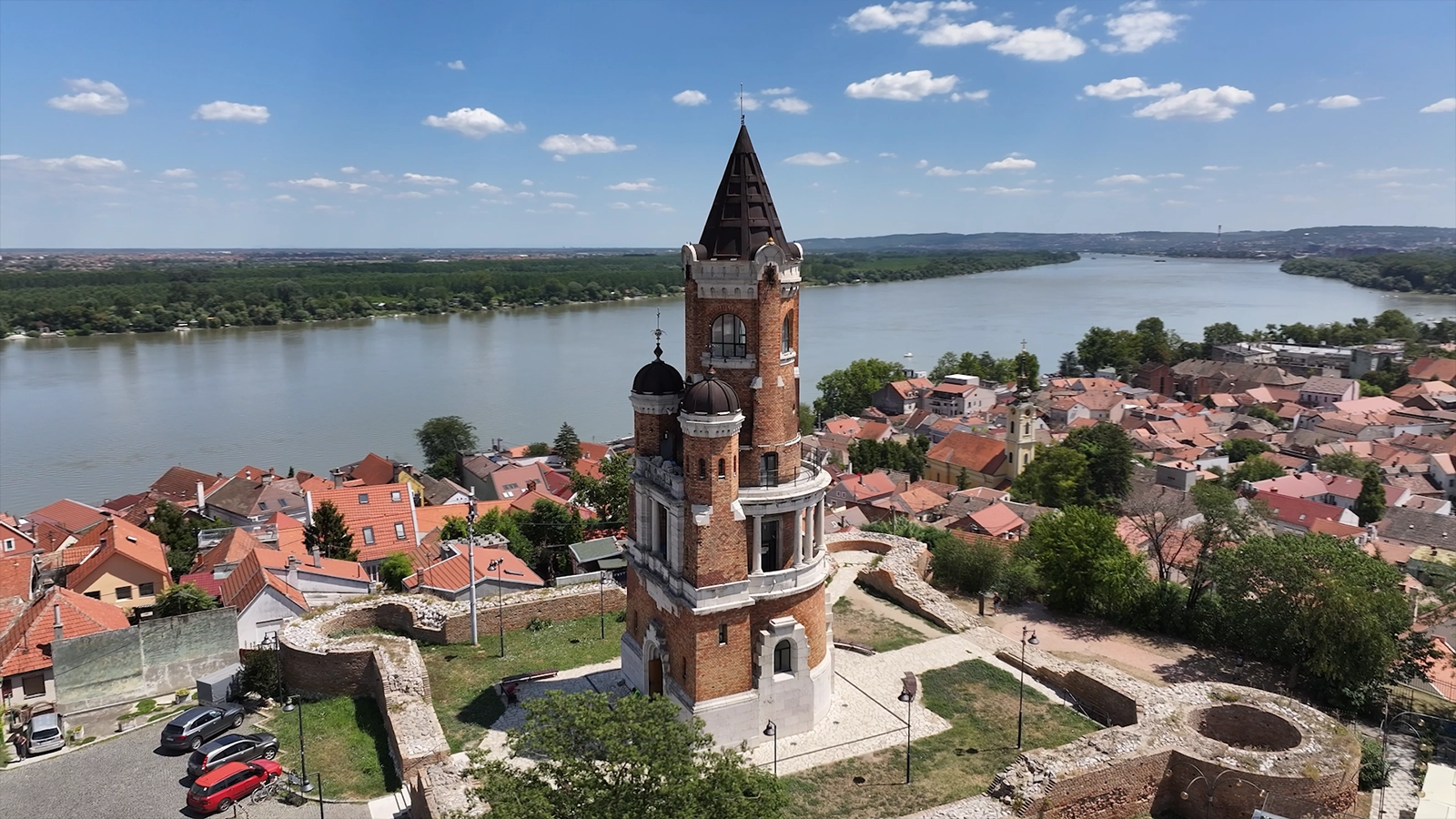 Gardos Tower in Zemun overlooking the Danube river and Belgrade