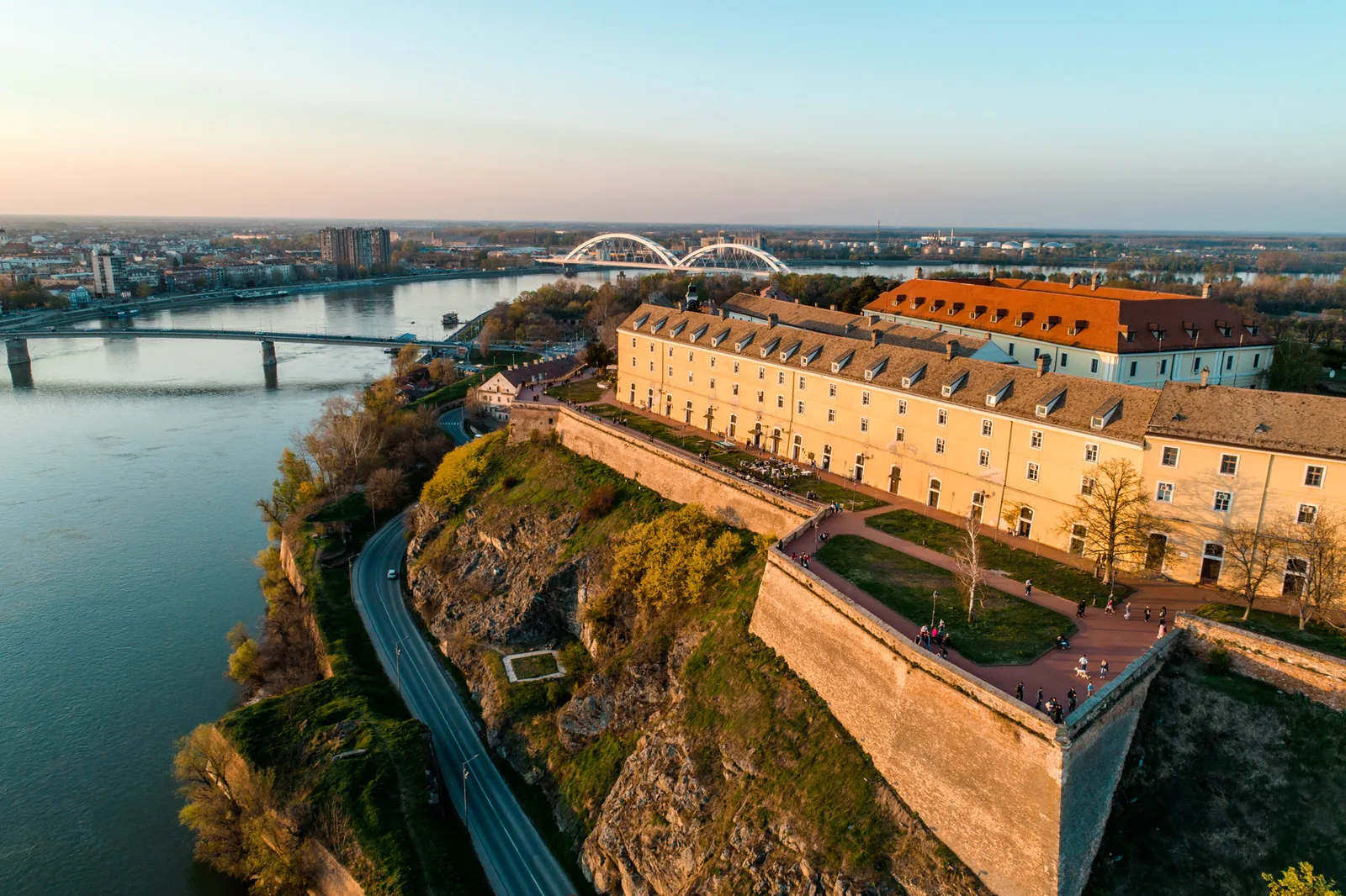Novi Sad day trip from Belgrade, Petrovaradin Fortress above the Danube at sunset