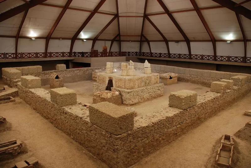 Viminacium day trip from Belgrade, the Roman mausoleum inside the covered excavation hall